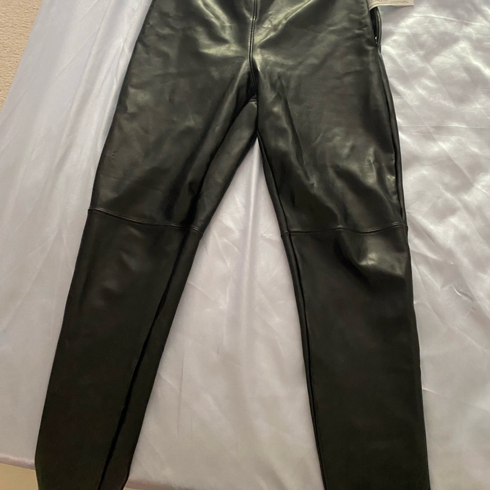 Abercrombie & Fitch Black Faux Leather Leggings with Side Zip